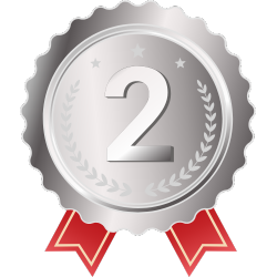 赤いリボンが付いた銀色の「2位」メダルアイコン