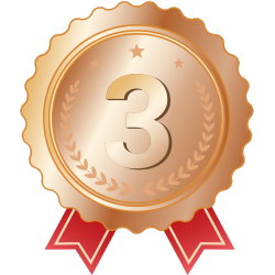 赤いリボンが付いた銅色の「3位」メダルアイコン